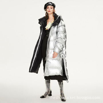 Trendy Clothing Sliver Long Down Coat for Ladies